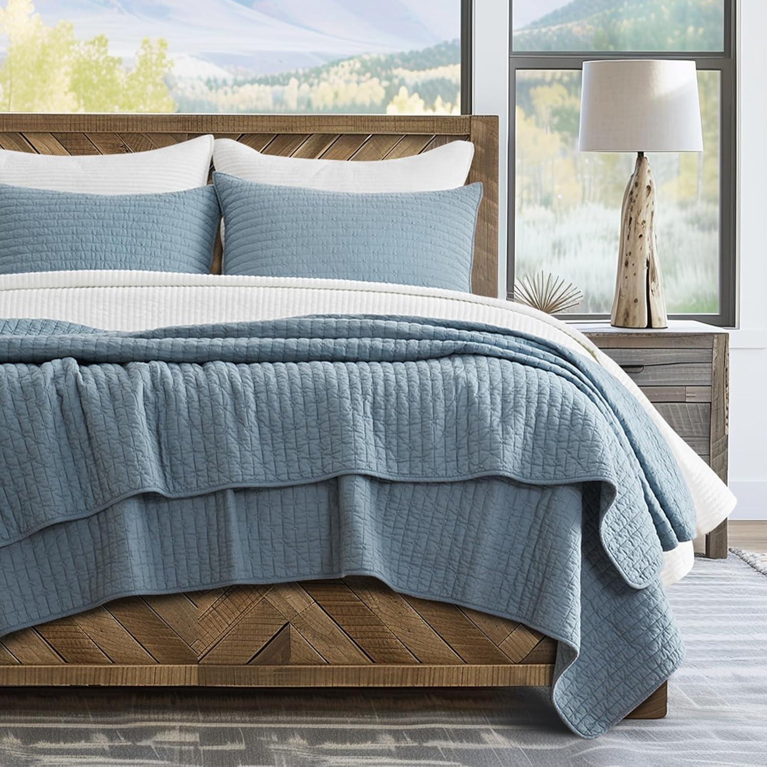 EVERGRACE Cross Stitch Cotton Quilt Bedding Set for Queen Size