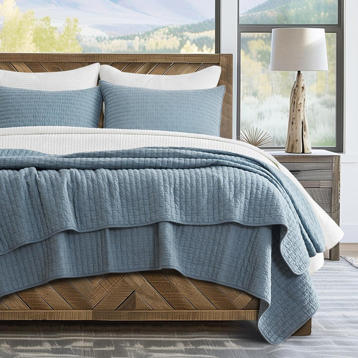 EVERGRACE King Size Cross Stitch Cotton Quilt Bedding Set