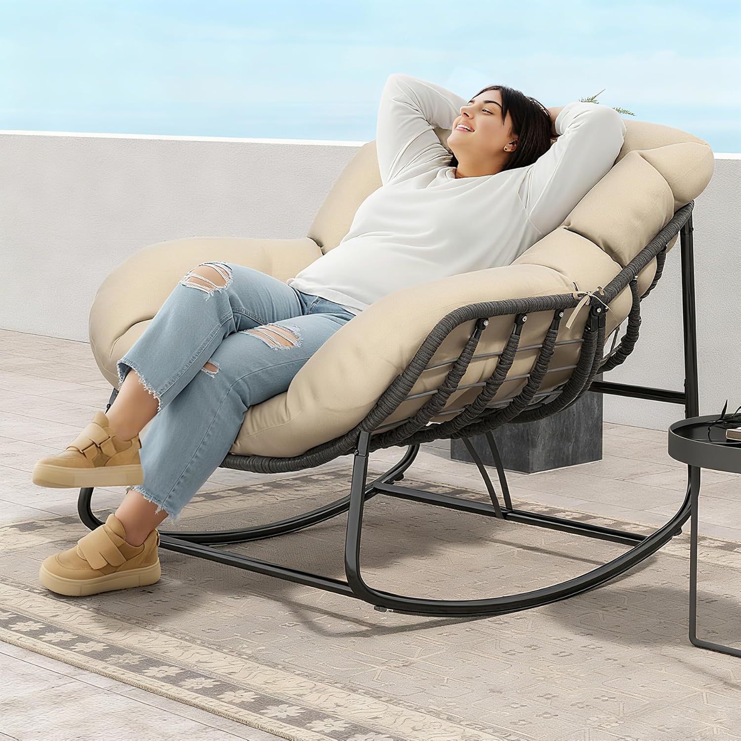 Oversized Egg Rocking Chair for Indoor Outdoor Comfort