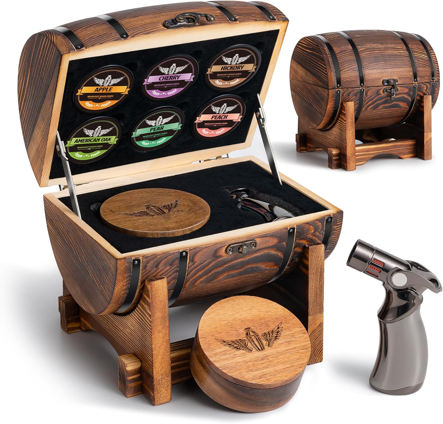 Wooden Barrel Cocktail Smoker Kit - 6 Flavors