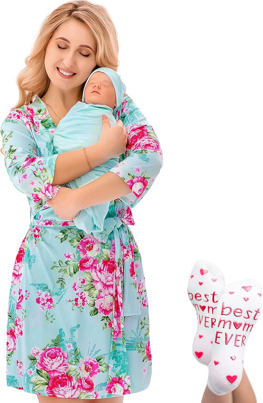 ECO BABY Mommy and Me Robe and Swaddle Set for New Moms