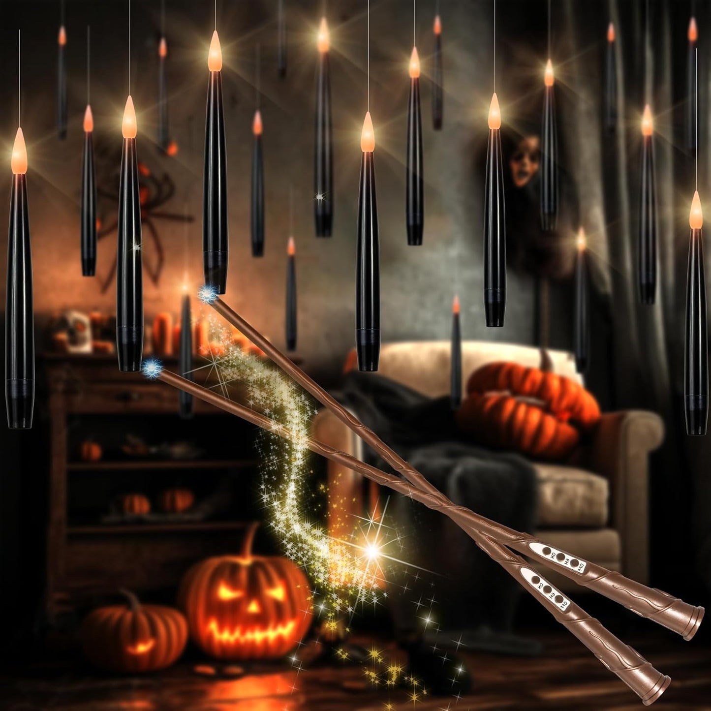 Floating Candles with Wand by LUSHARBOR for Halloween Decor