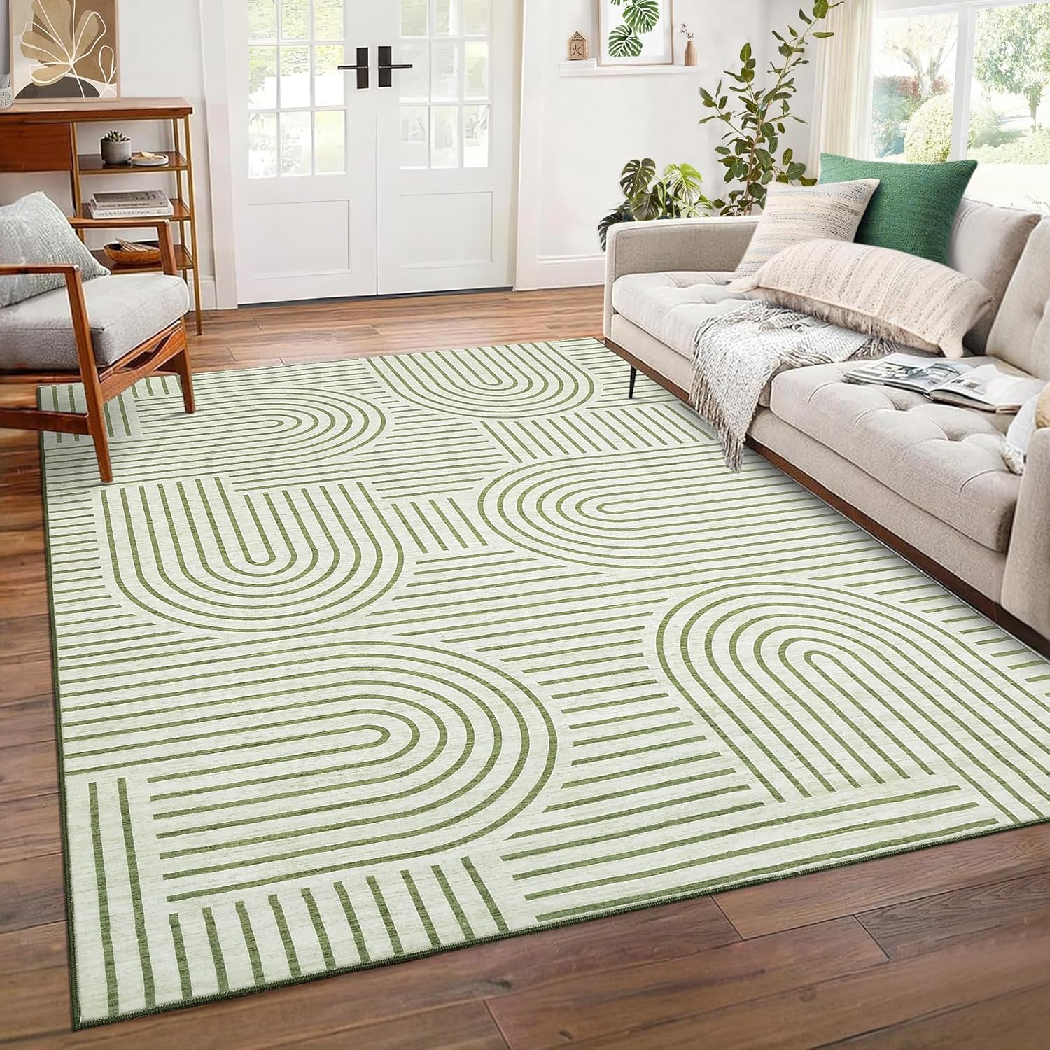 Washable 8x10 Area Rug for Living Room with Unique Rainbow Design