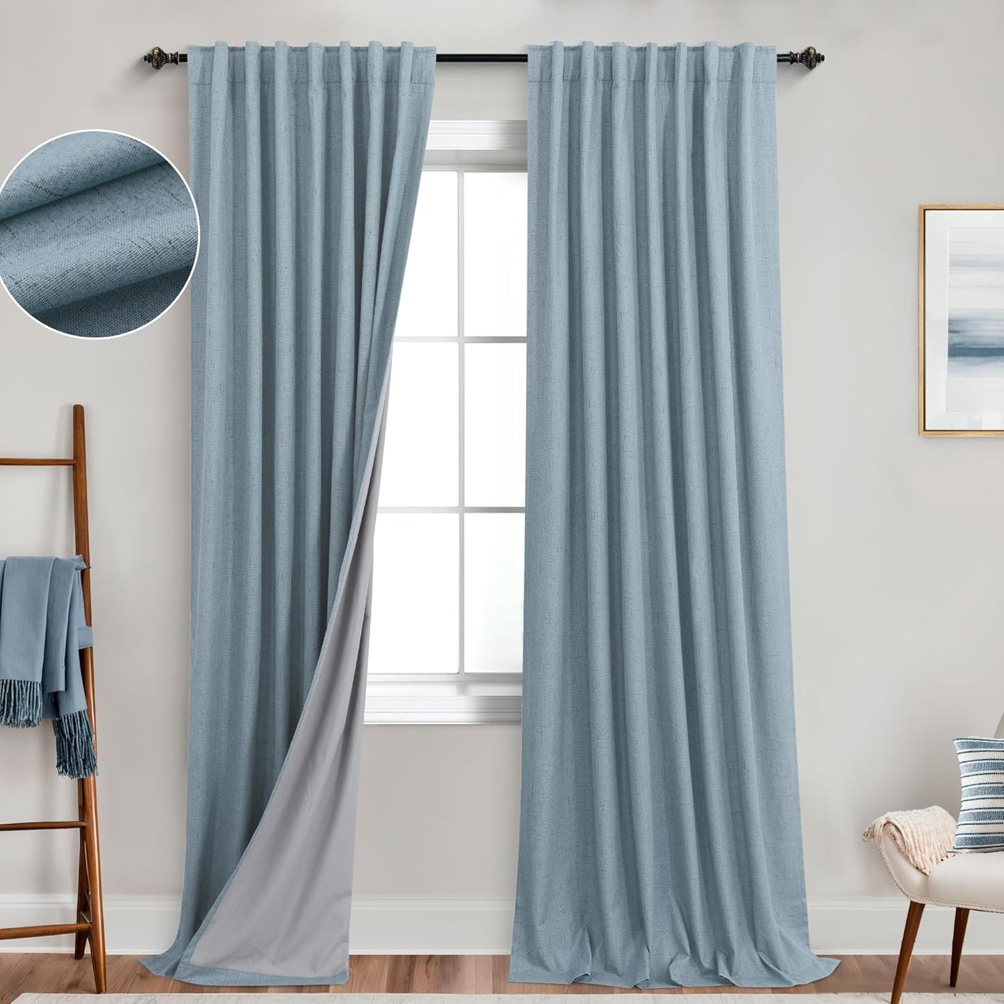 KOUFALL Blue Blackout Curtains 84 Inch Length for Bedroom