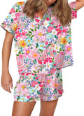 Funny Graphic Pajamas for Women Set - Satin Button Down Shorts PJs