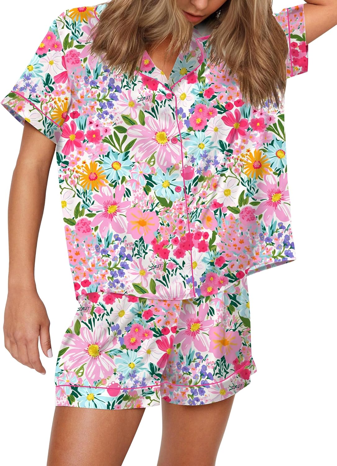 Funny Graphic Pajamas for Women Set Button Down Short Sleeve Pjs