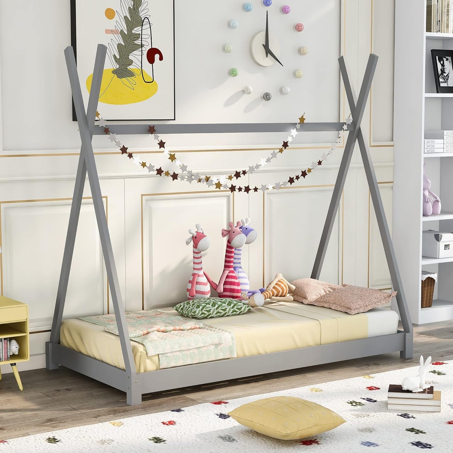 Merax Kids Teepee Wood Twin Bed, No Box Spring Needed