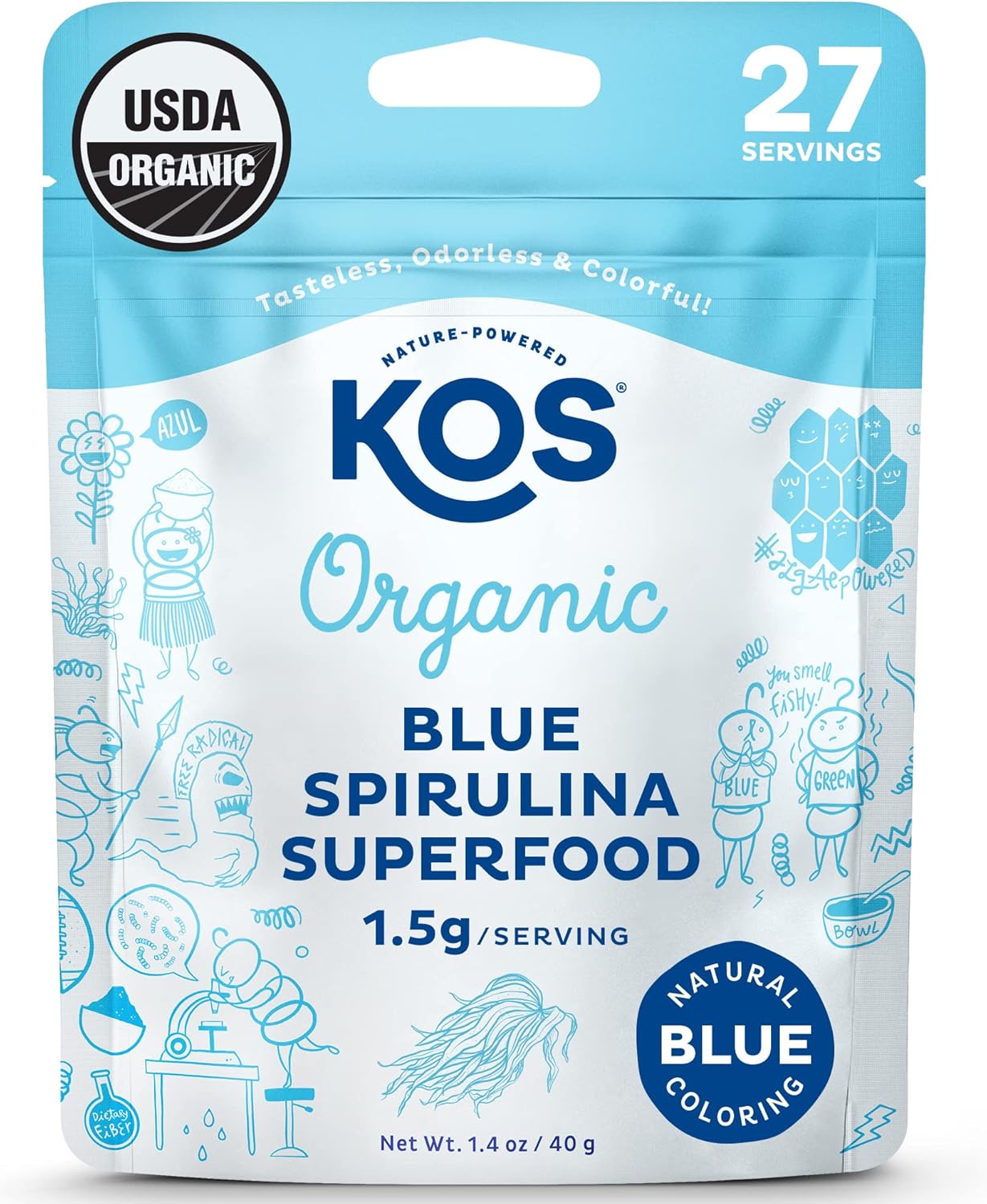 KOS Organic Blue Spirulina Powder - Vegan Superfood for Smoothies