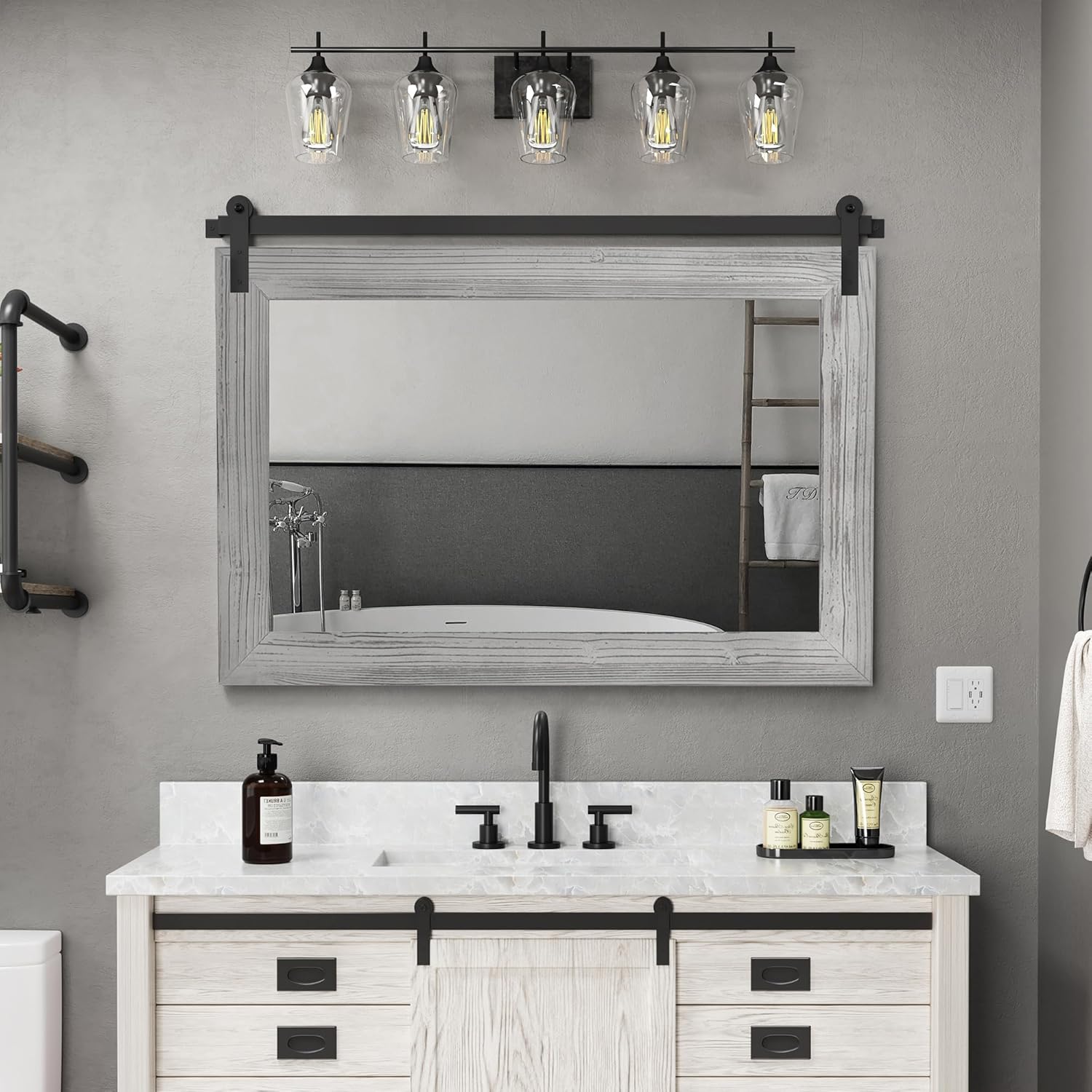 Rustic Barn Door Mirror - 41in x 30in Farmhouse Decor