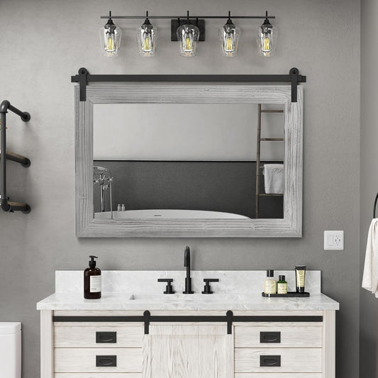 Rustic Barn Door Mirror - 41in x 30in Farmhouse Decor