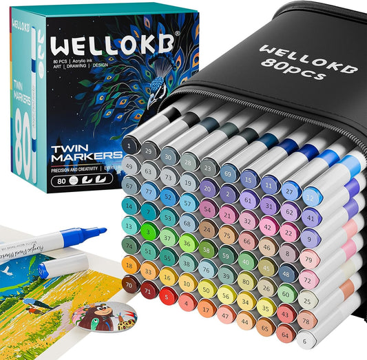 80 Colors Dual Tip Acrylic Paint Markers for Creative Projects