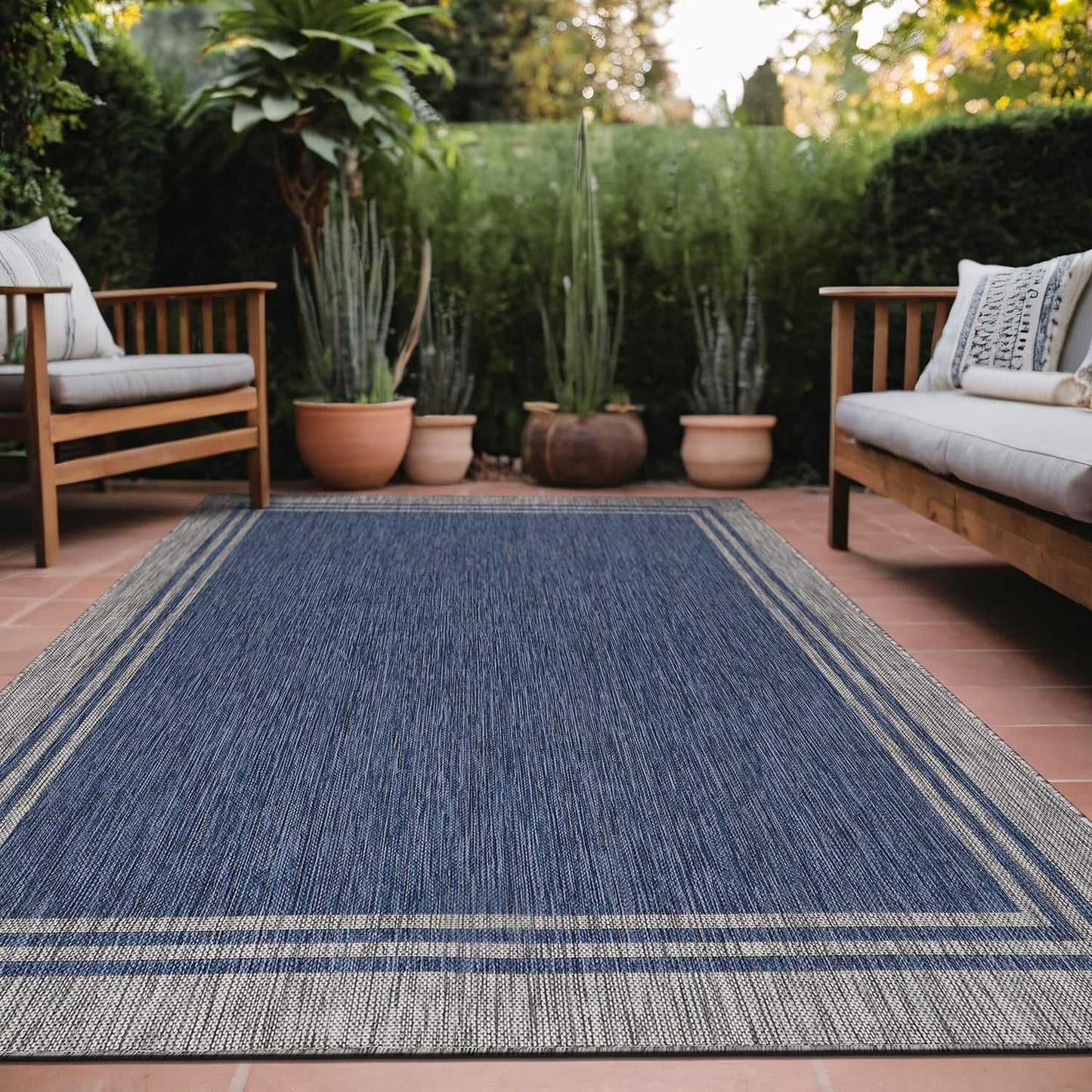 Bordered Outdoor Rug 6x9 Washable Carpet for Patio and Porch