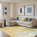 Bavni Machine Washable Rug 6x9 Gold Blue Abstract - Low Pile, Non Slip