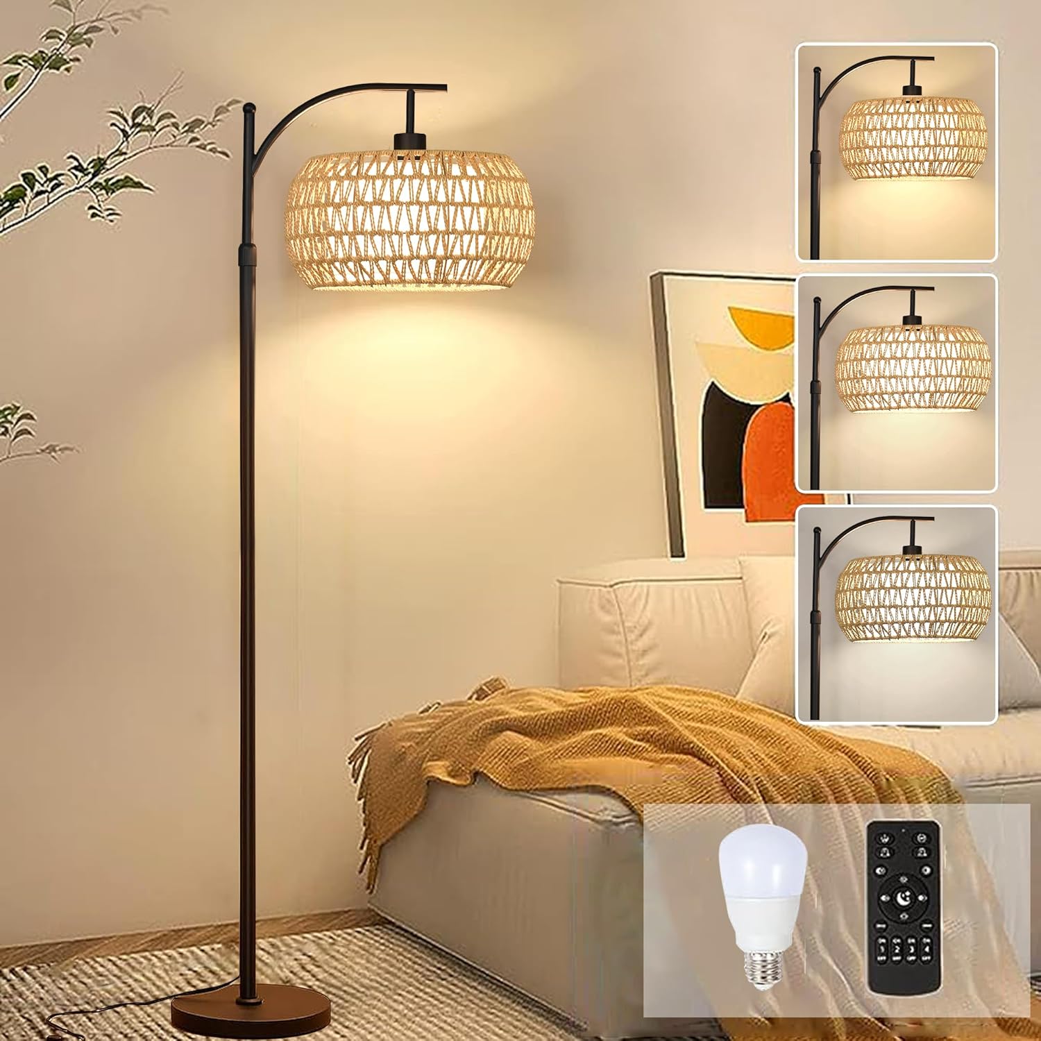 Arc Floor Lamps for Living Room with Remote Control and Dimming