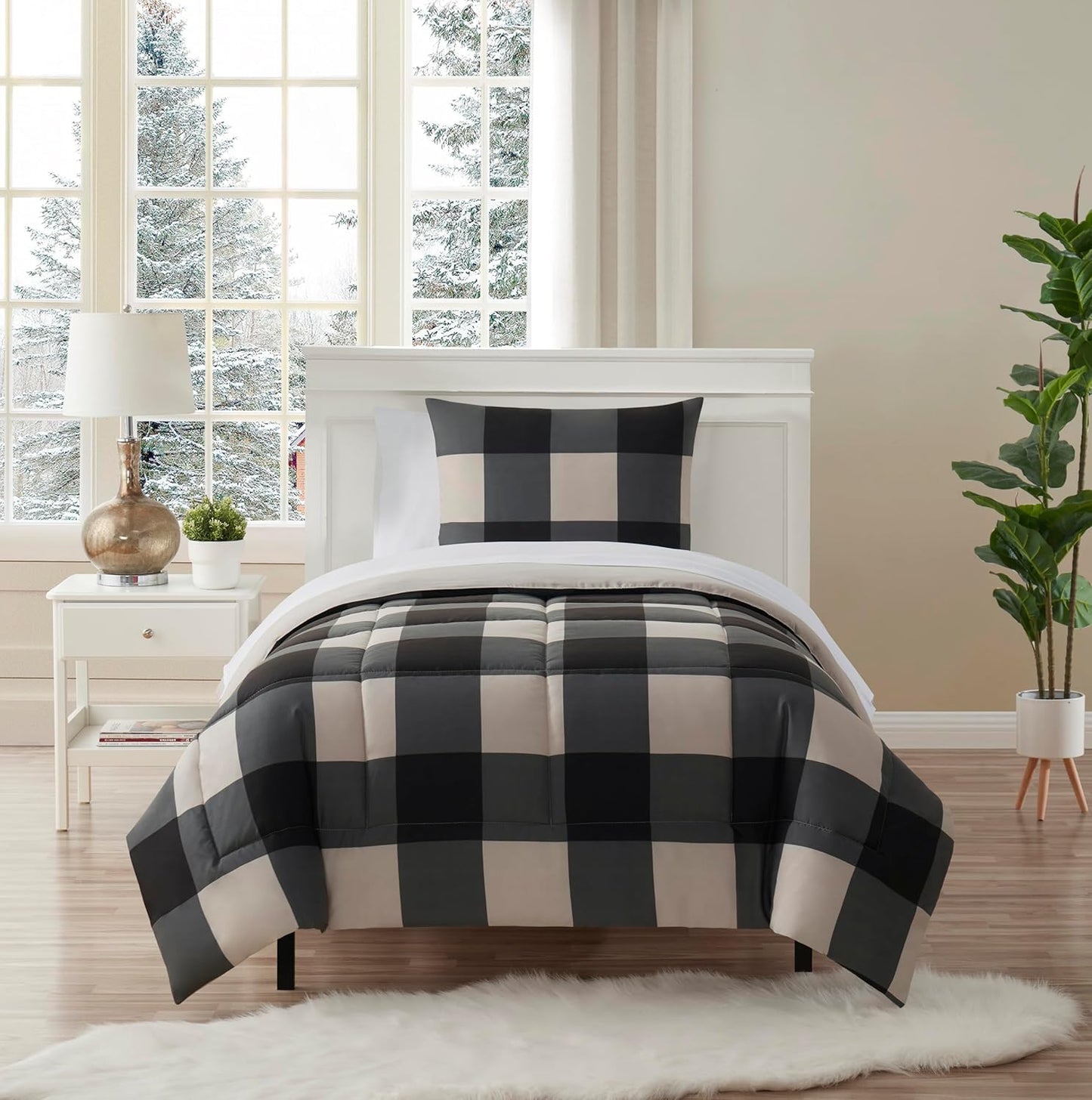 5 Piece Comforter Set Bed in a Bag Buffalo Check Print