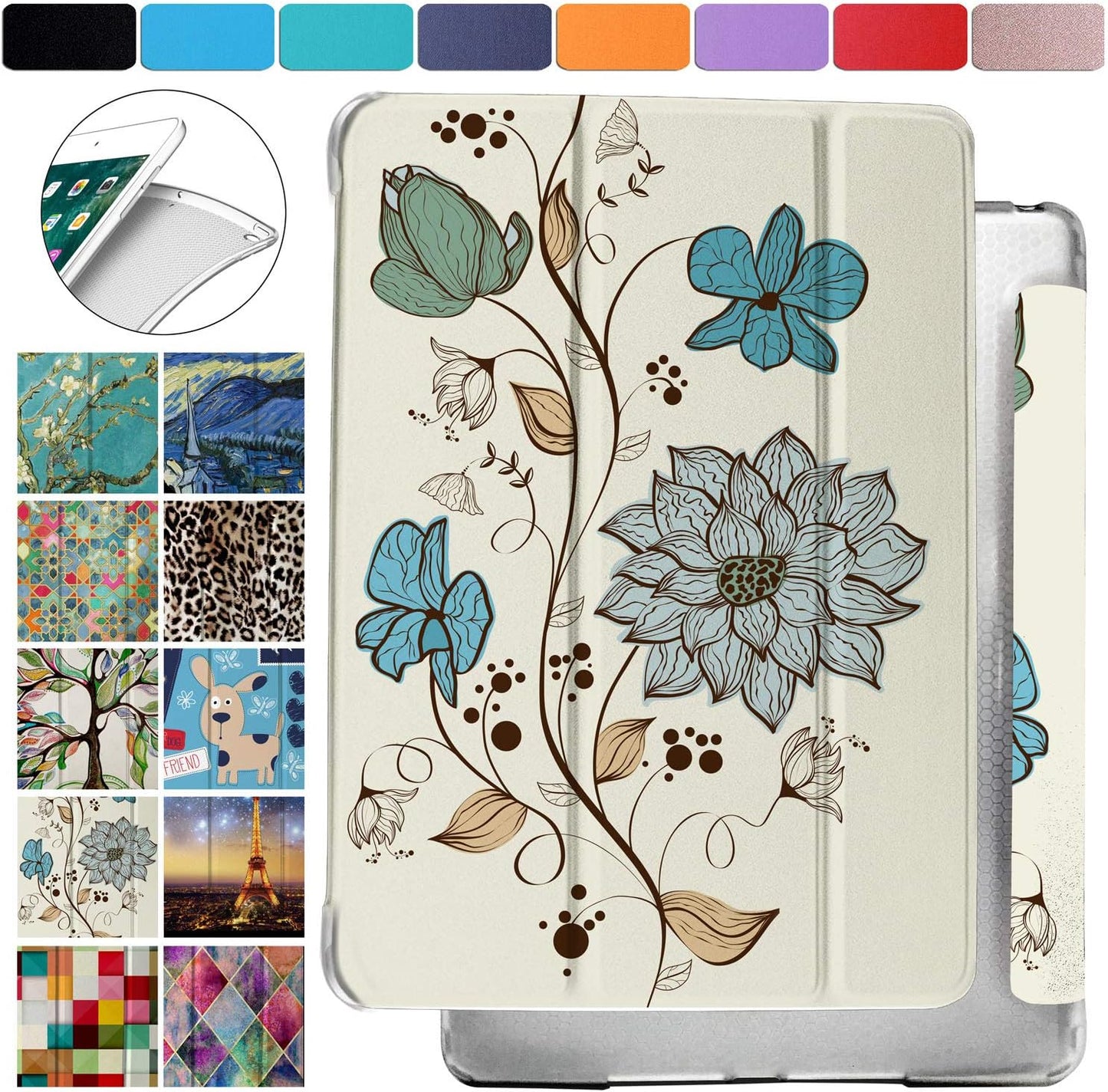 DuraSafe iPad 2 3 4 Case with Dual Angle Stand - Watercolor Flowers