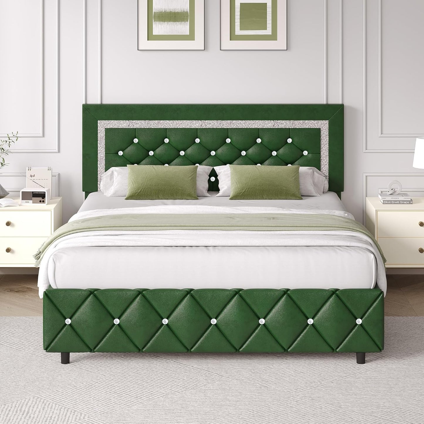 BarnFurin Full Size Bed Frame with Headboard in Green Color