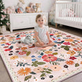 5x8 Boho Floral Area Rug Vintage Beige Low Pile - Soft Washable