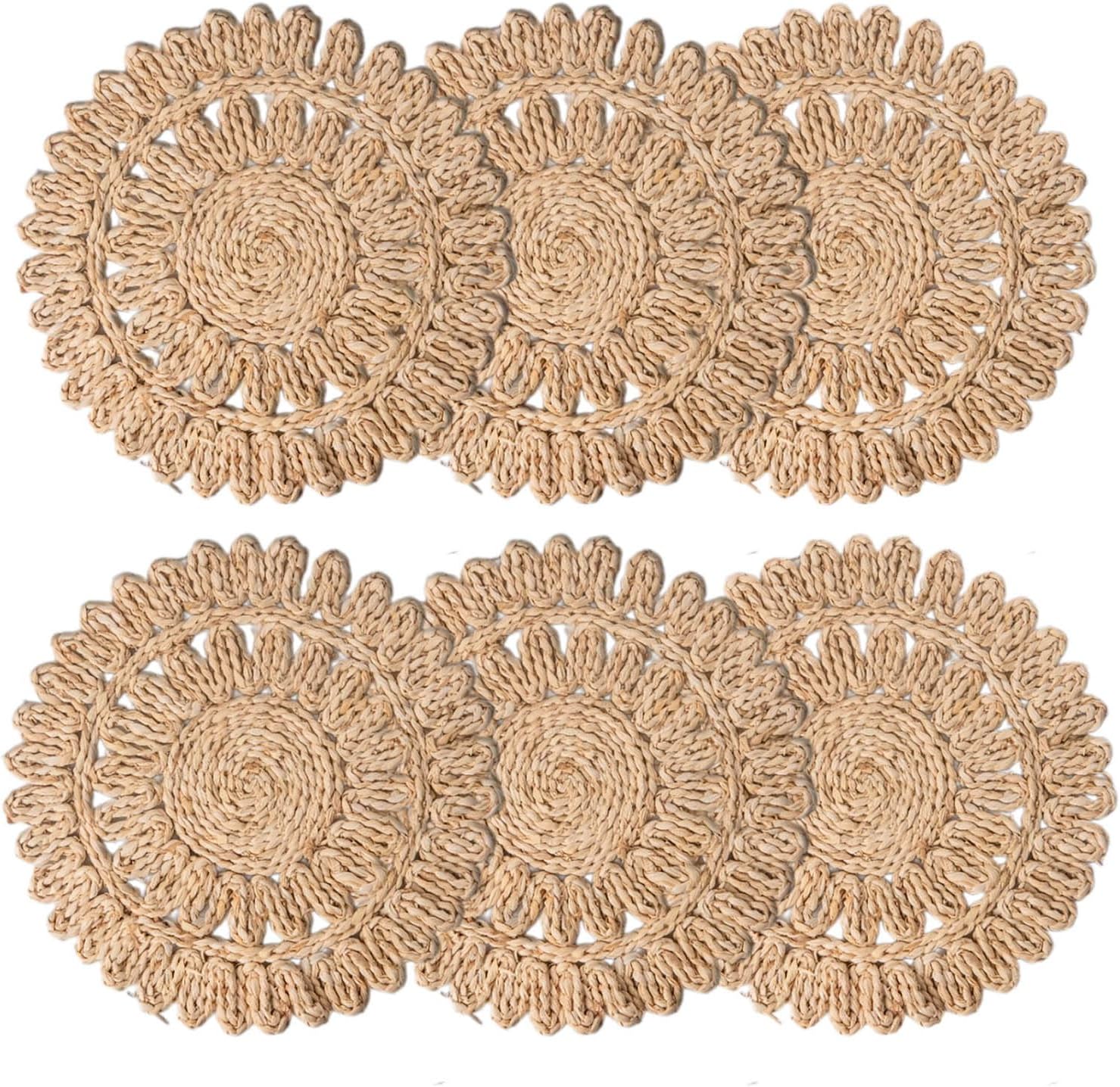 Boho Woven Rattan Placemats - Set of 6