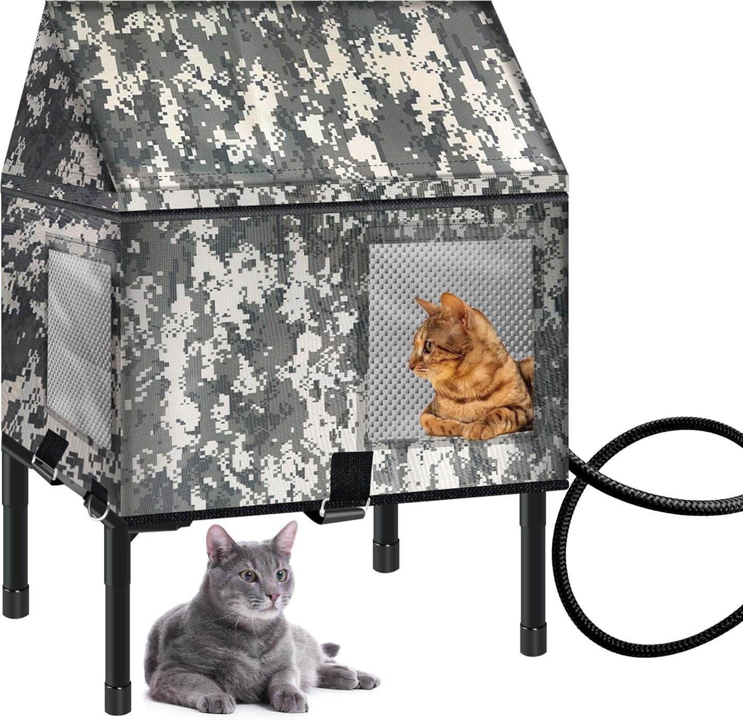 Elevated Weatherproof Heated Cat House for Outdoor Use