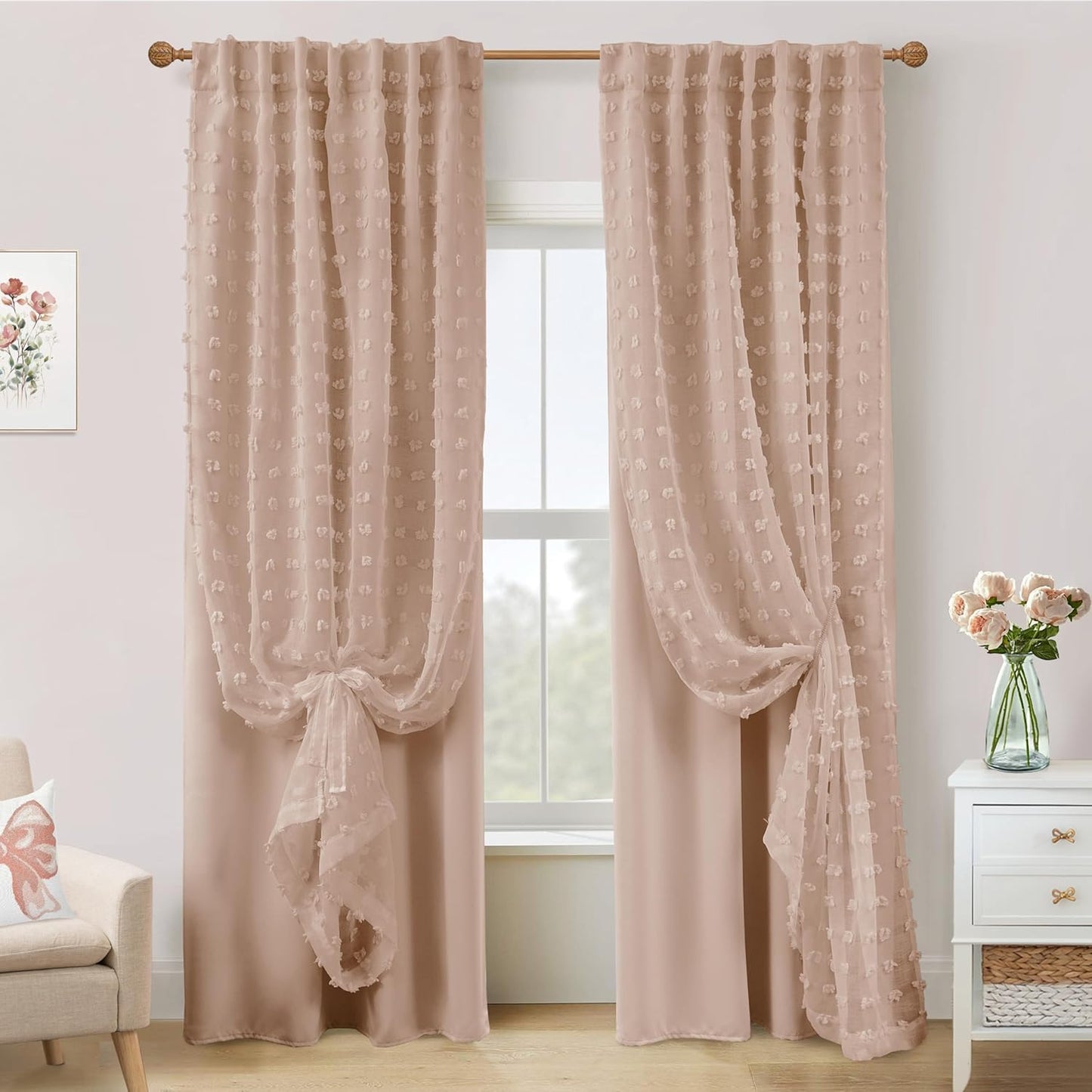 Neutral Peach Blush Pink Curtains for Baby Nursery and Bedroom