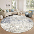 8ft Round Area Rug Living Room Rugs - Washable Soft Low Pile Beige