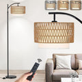 Arc Floor Lamp for Living Room - Rattan Boho Dimmable Lamp