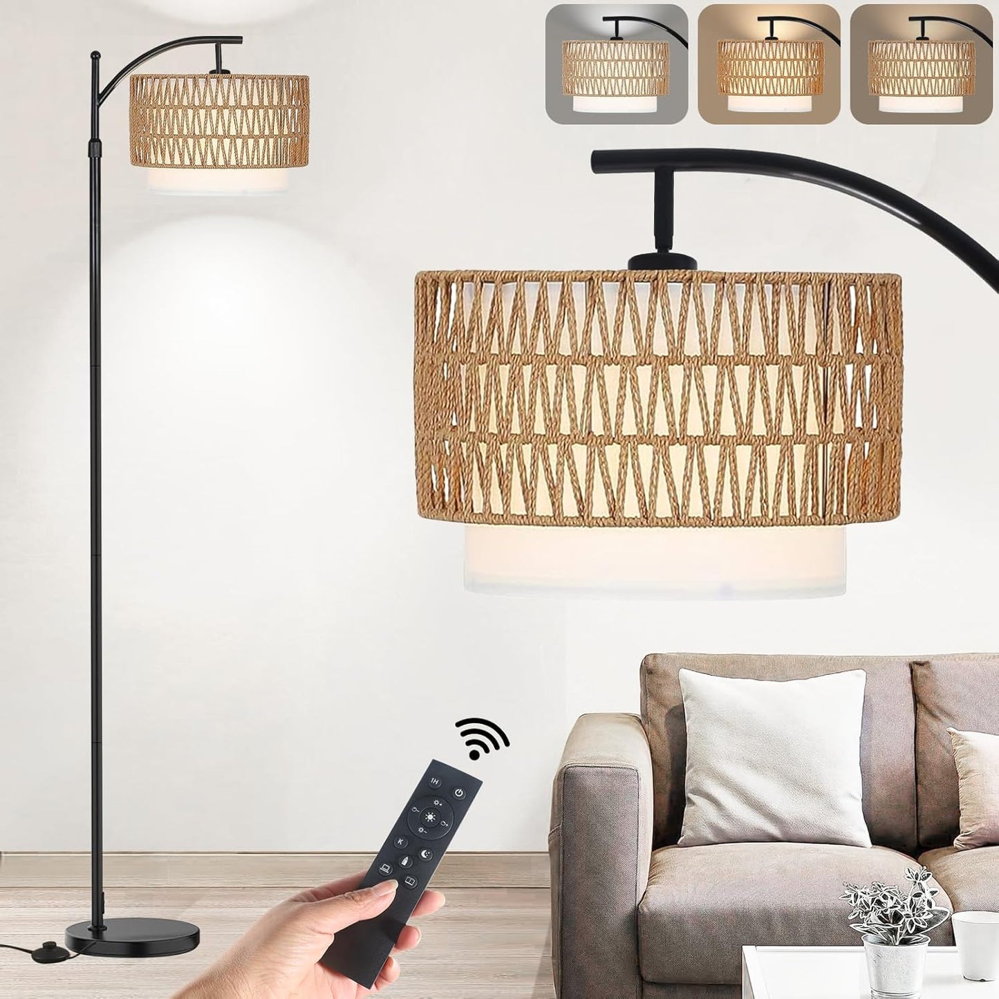 Arc Floor Lamp with Remote Control for Living Room & Bedroom