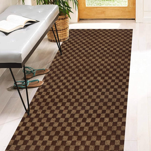 4ft x 12ft Checkered Brown Runner Rugs for Indoor and Outdoor Use
