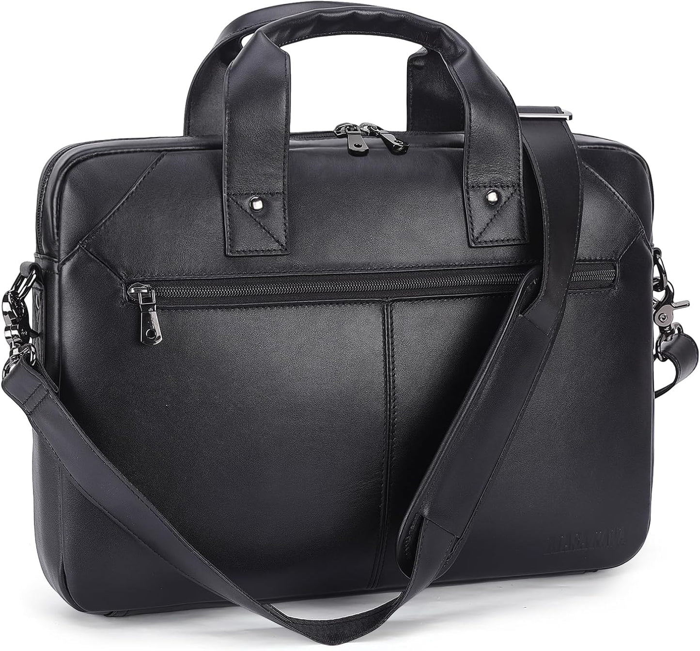 Masa Kawa Mens Leather Slim Briefcase for 16 in Laptop