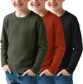 Boys Waffle Long Sleeve T-Shirts 3 Pack for Ages 5-14 Years