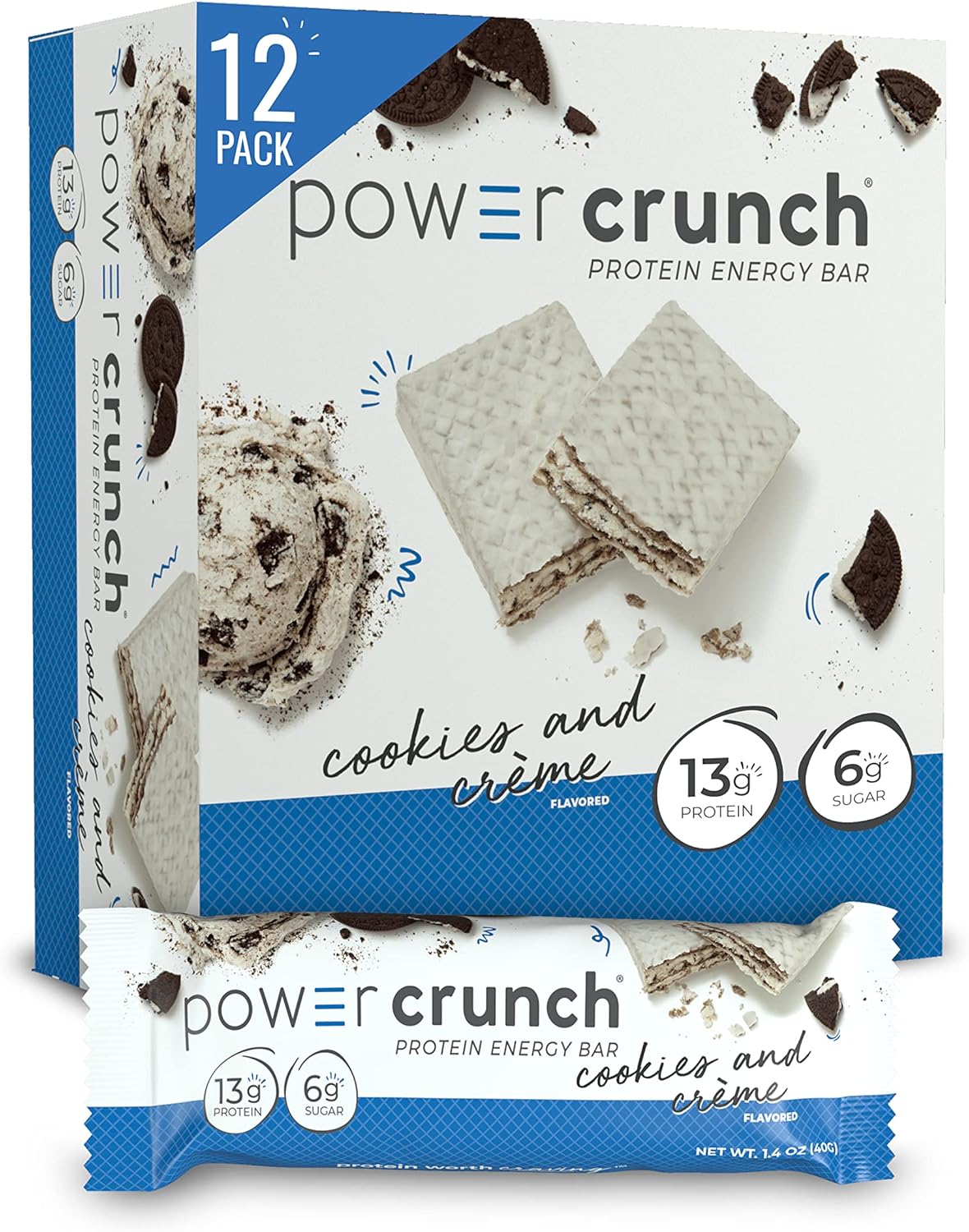 12-Pack Power Crunch Cookies & Cream Bars - Protein Packed Energy!