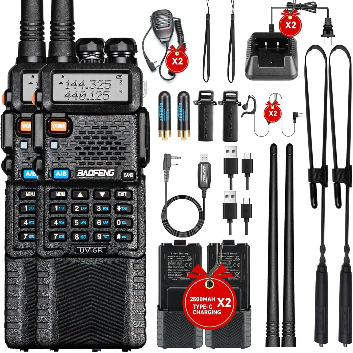 Baofeng UV-5R 8W Two Way Radio with Bluetooth Earpiece