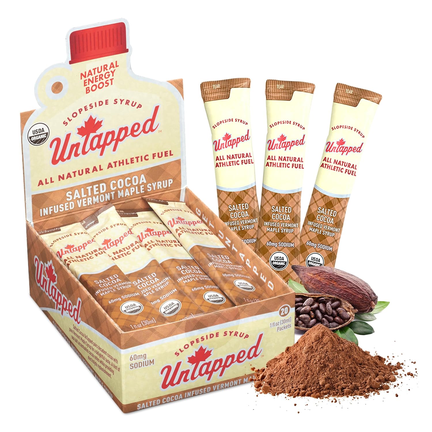 UnTapped Salted Cocoa Infused Maple Syrup Packets for Athletes