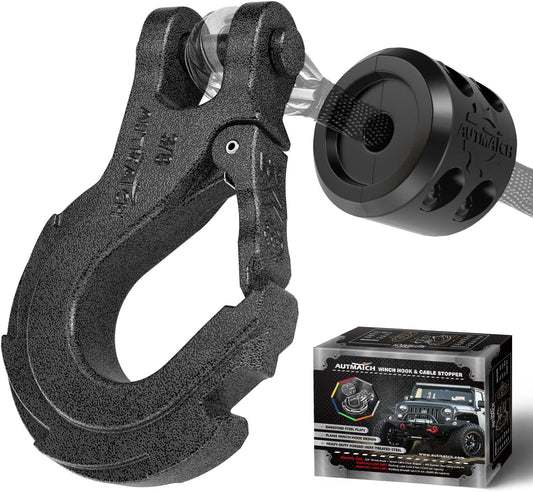 AUTMATCH Winch Hook 3/8in Clevis Slip Hook with Safety Latch