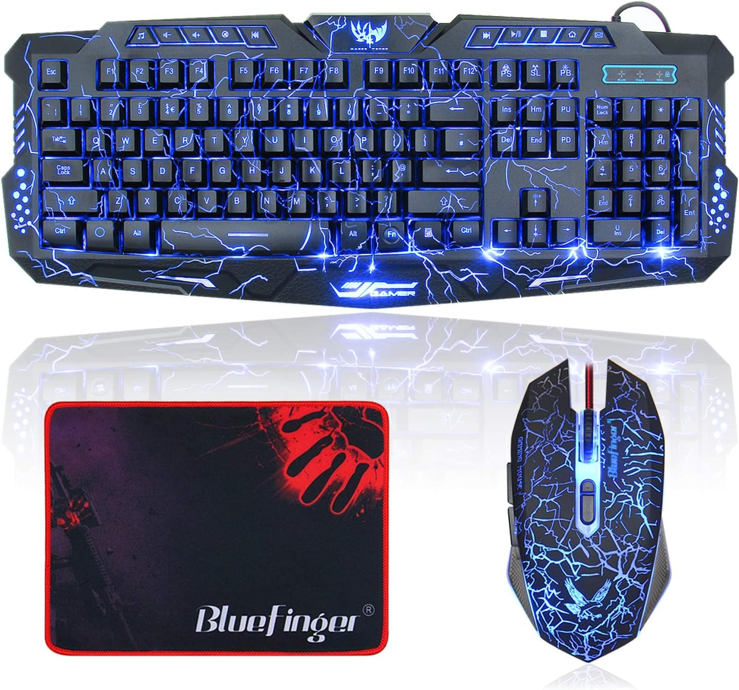 BlueFinger Backlit Gaming Keyboard and Mouse Combo