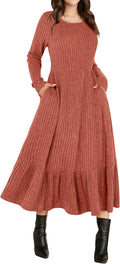 ANRABESS Womens Long Sleeve Midi Dress 2025 - Soft Rib Knit Midi
