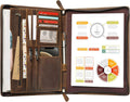 Ringsun Genuine Leather Portfolio with Zipper - Classic Brown