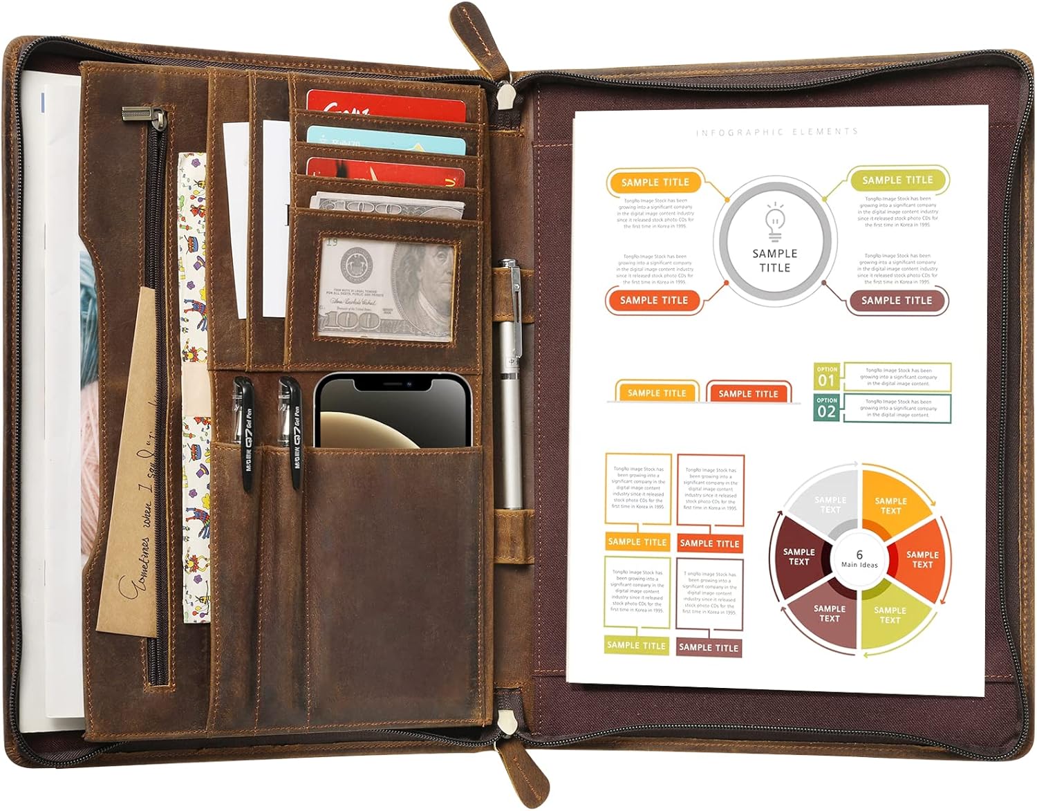 Ringsun Genuine Leather Portfolio with Zipper for Business Use
