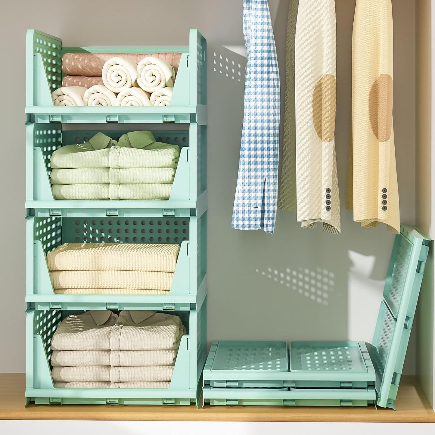 Closet Organizer 4 Pack Stackable Storage Bins for Clothes