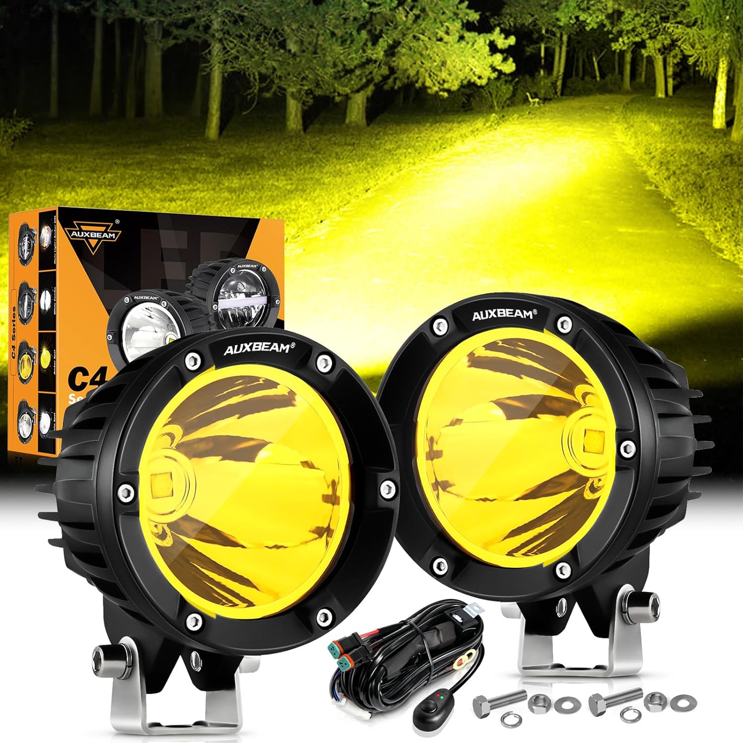 Auxbeam 4In 72W Amber Fog Light for Offroad and Night Driving