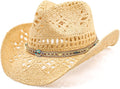 Cowboy Hat for Women and Men Straw Wide Brim - White or Black