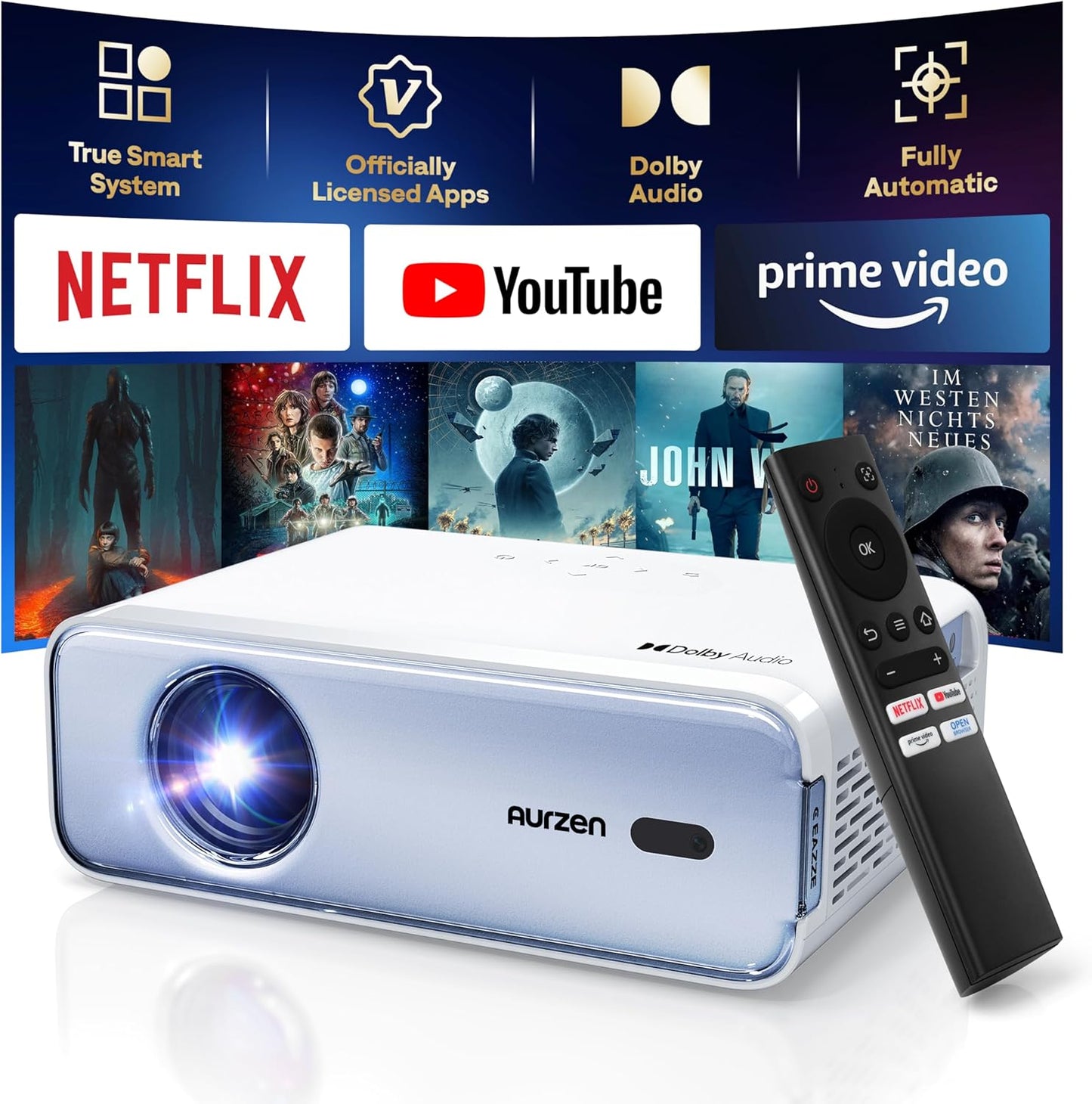 Portable Smart Projector: Netflix-Licensed, 1080P, Dolby Audio