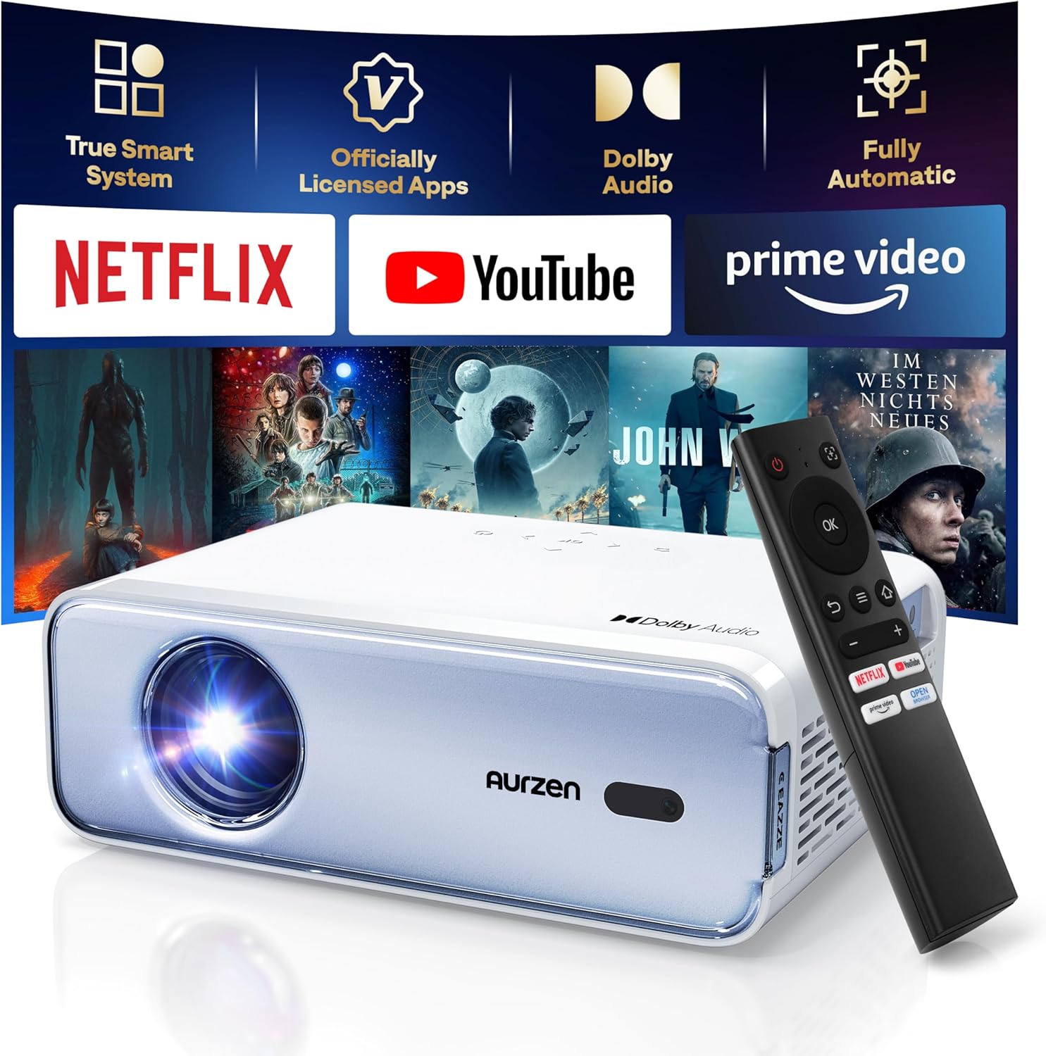 Portable Smart Projector: Netflix-Licensed, 1080P, Dolby Audio