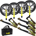 Car Tire Tie Down Straps 4 Pack 2in x 10ft - Heavy Duty Wheel Ratchet