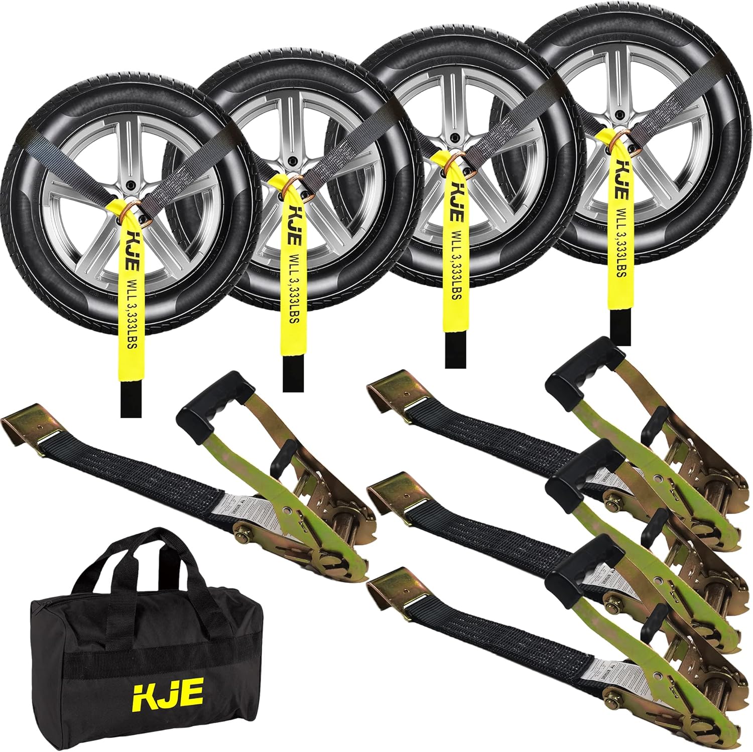 KJE 4 Pack Car Tie Down Straps for Trailers - Heavy Duty 10K