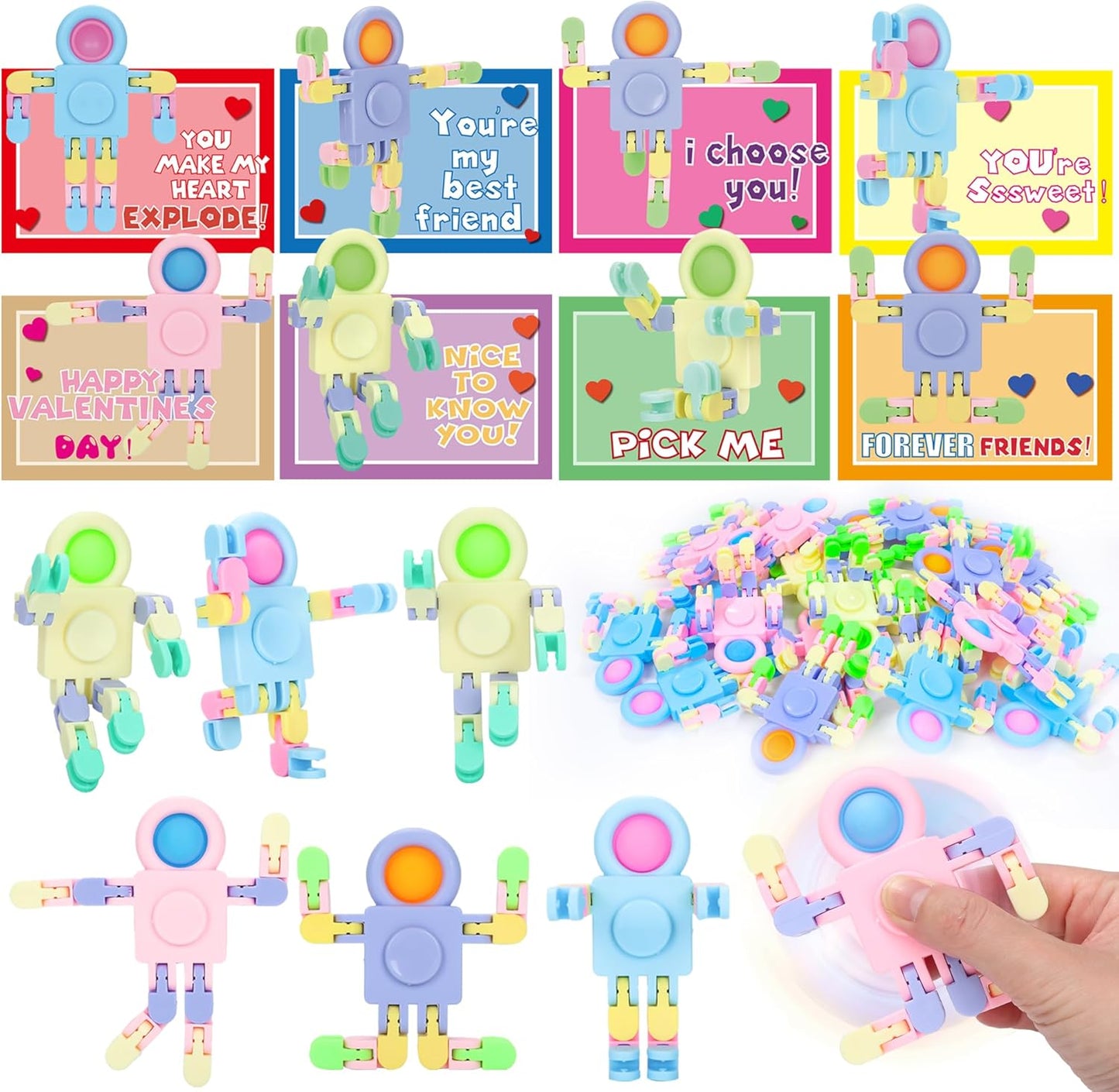 24 Pack DIY Chain Robot Stress Toys - Valentine's Fun!