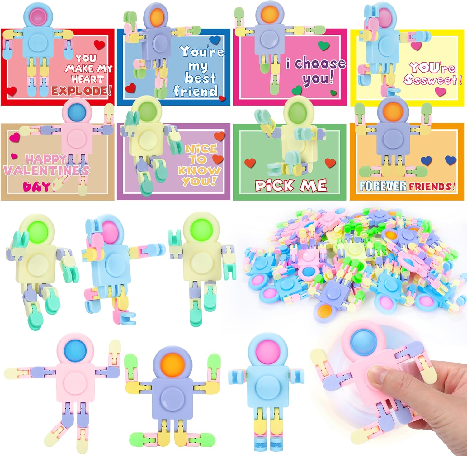 24 Pack DIY Chain Robot Stress Toys - Valentine's Fun!