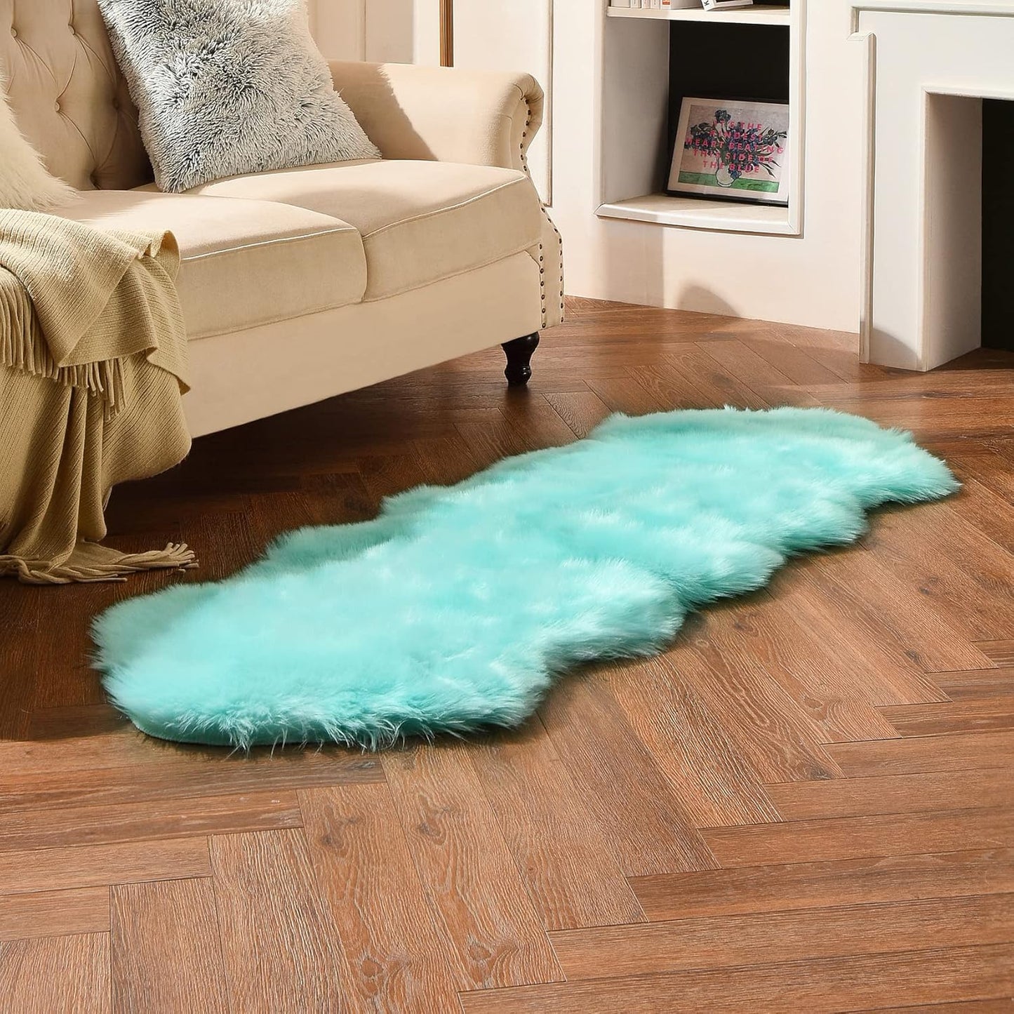 Turquoise Blue Faux Sheepskin Runner Rug - Soft & Fluffy 2x6 ft