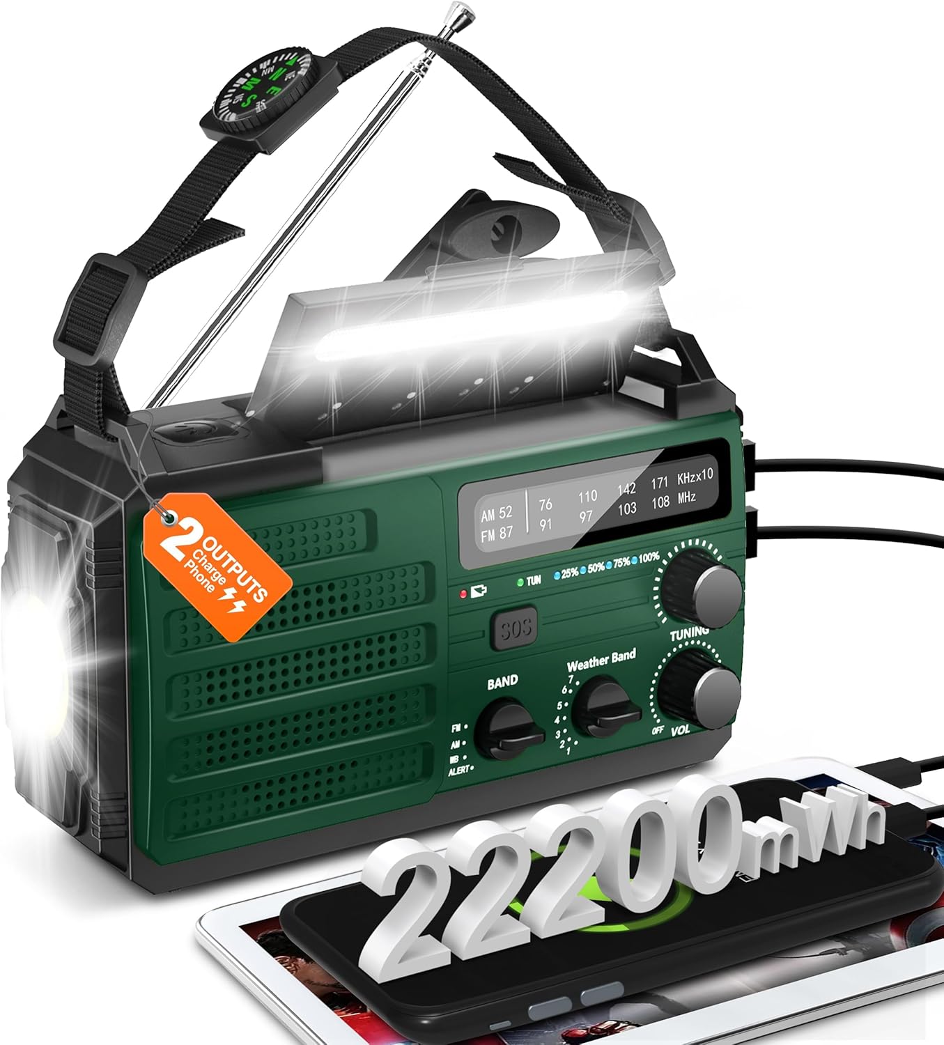 Hand Crank Emergency Radio with Solar Power and SOS Alarm